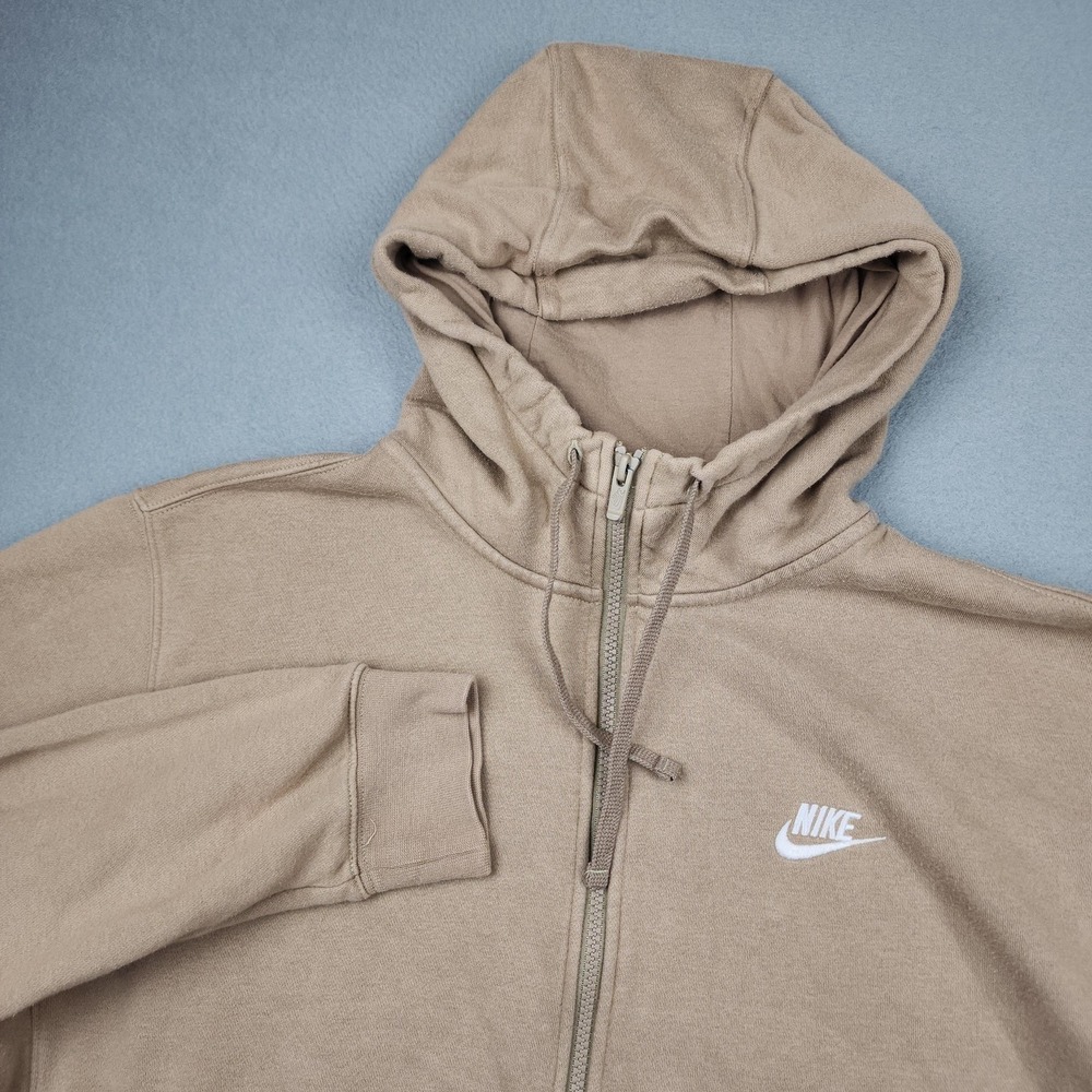 Nike Hoodie Mens L Beige Club Fleece Full Zip Swoosh Sweatshirt BV2645-247 Gym